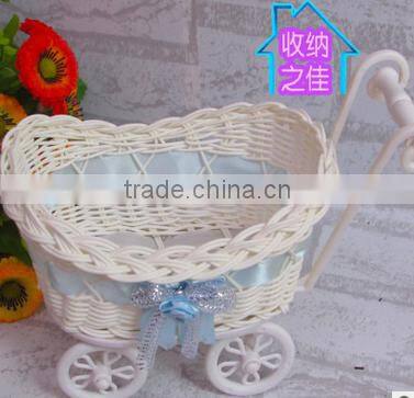 Flower basket trolley ;Weave basket;trolley