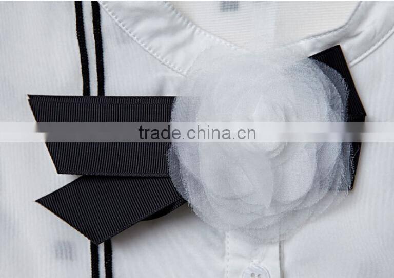 High quality organza fashion design lady blouse,Half sleeve fashion blouse,O-neck with dot printing fashion blouse collar