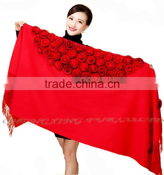 CX-B-P-37C Ladies Fashion Wholesale Cashmere Shawl With Fur