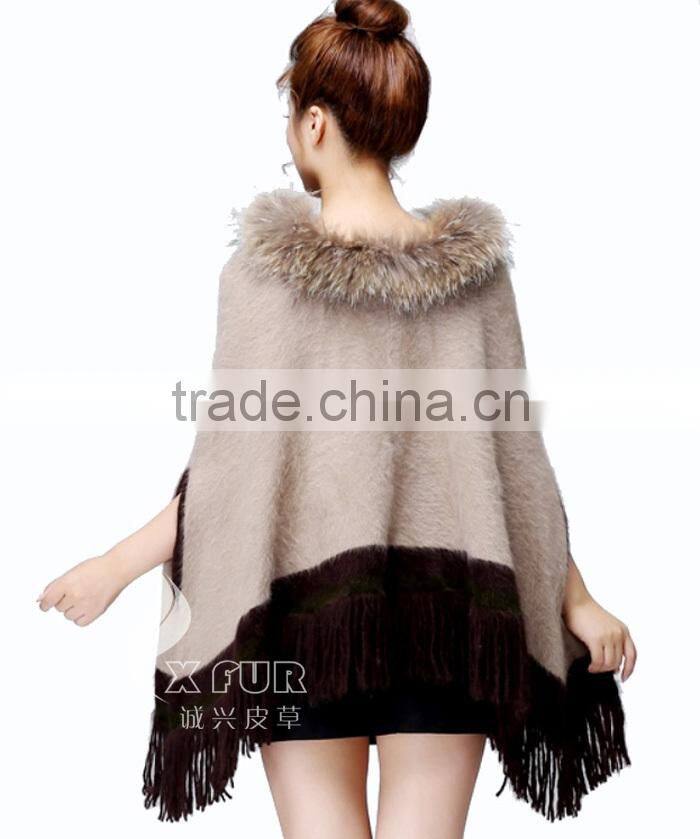 CX-B-P-33C 2016 Wholesale Fashion Lady Pashmina Shawl With Raccoon Fur Collar