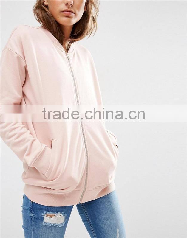 Cheap price women solid color bomber jacket in jersey
