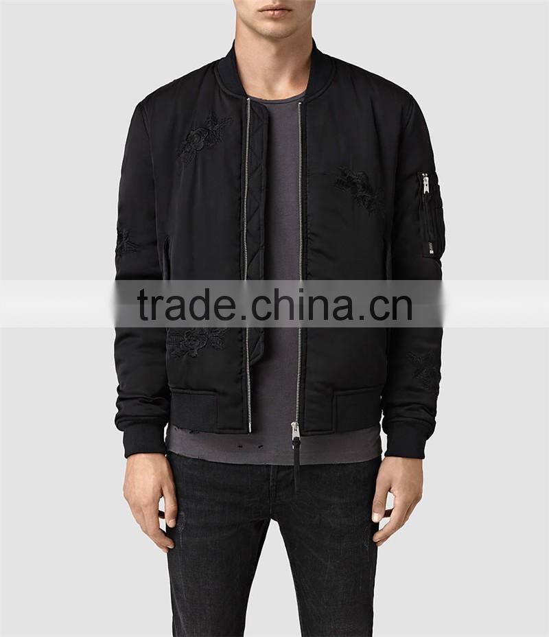 MGOO Custom Designs Embroidery Bomber Jackets Long Sleeves Zip Up Fly Mens Bomber Jackets Zip Up