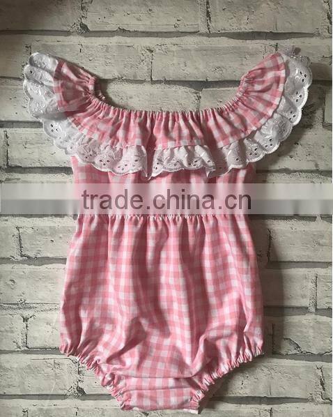 Wholesale Baby Handmade Clothes Toddler Girls Gingham Design Romper With Lace Collar Chinese Supplier