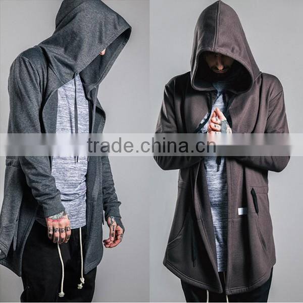 Mes fashion oversized longline zipper up hip hop hoodie