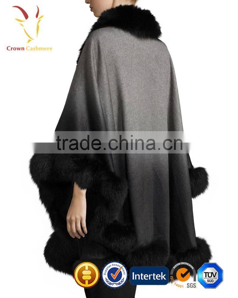 Rabbit Fur Trimmed Cashmere Shawl
