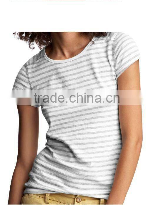 WOMEN'S STRIPED CREW NECK T SHIRT