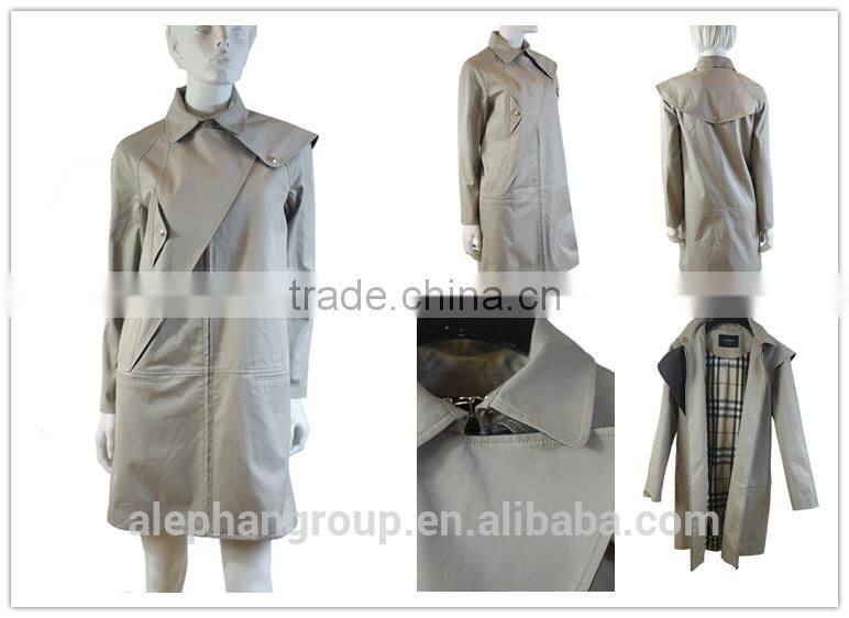 New fashion ladies trench coat classic style custom made jacket lady grey wool trench coat