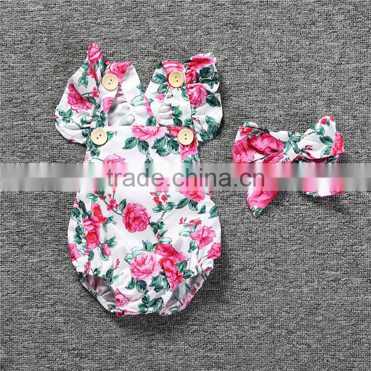 High quality summer baby girl romper 100% cotton floral printing vintage bubble romper