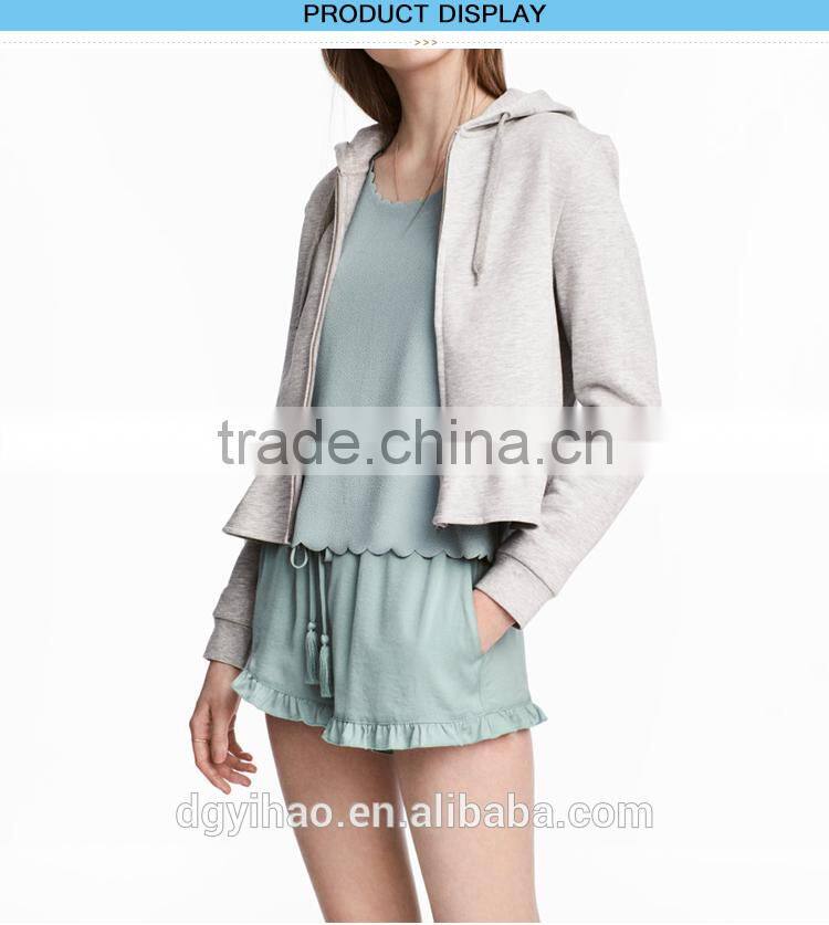 Yihao 2017 Spring Autumn new Long Sleeve Ruffle-hem Hooded sweatshirt hoodie custom logo