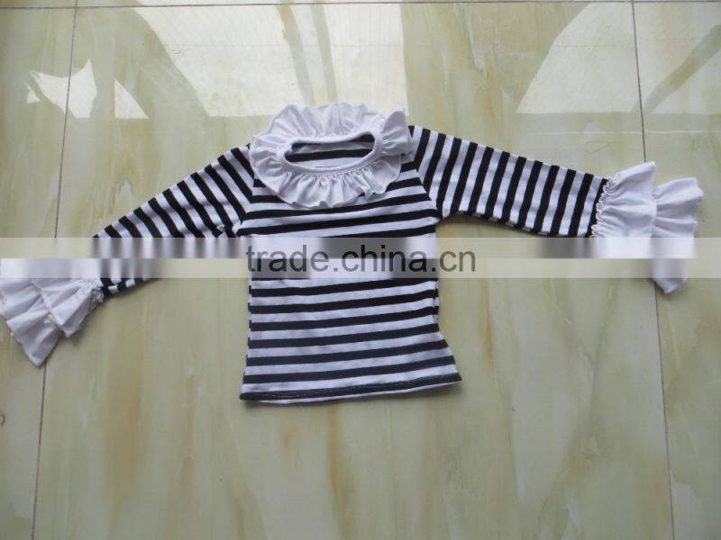 YW-140 baby top long sleeve stripe shirt with double ruffle 2015