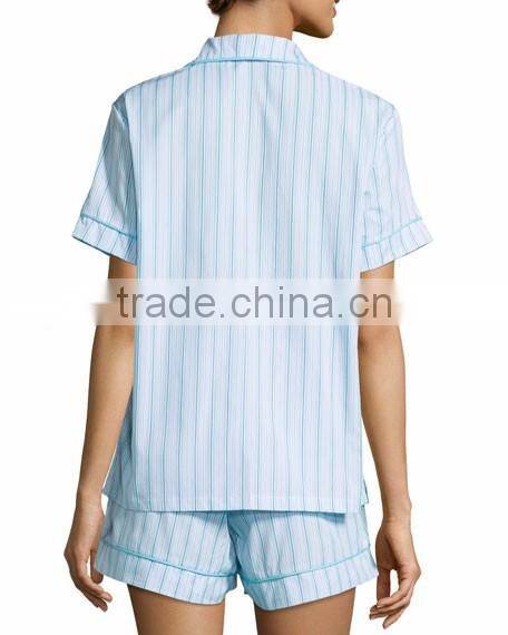 2017 Top design stripes solid wholesale cotton pajamas for summer