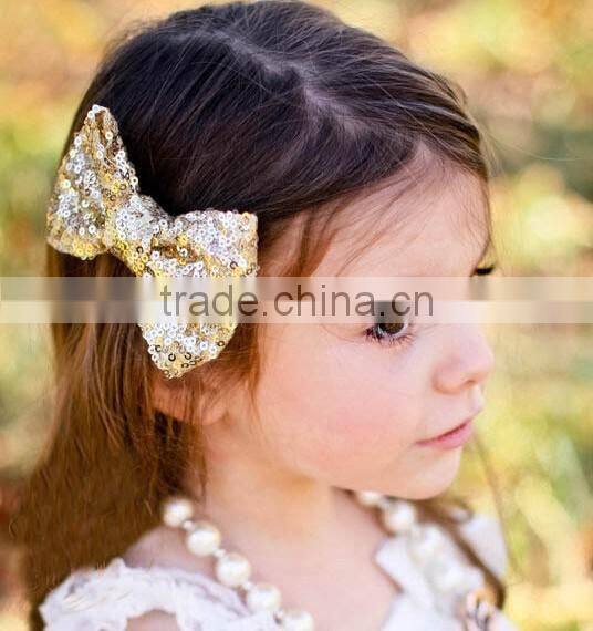 sequin material bow design girls hair clips, sequin hair clips