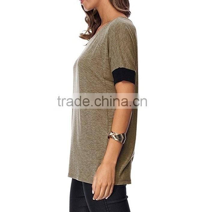 Women Purecolor Comfy Loose Fit Short Cut Out Sleeve Cotton T-Shirt