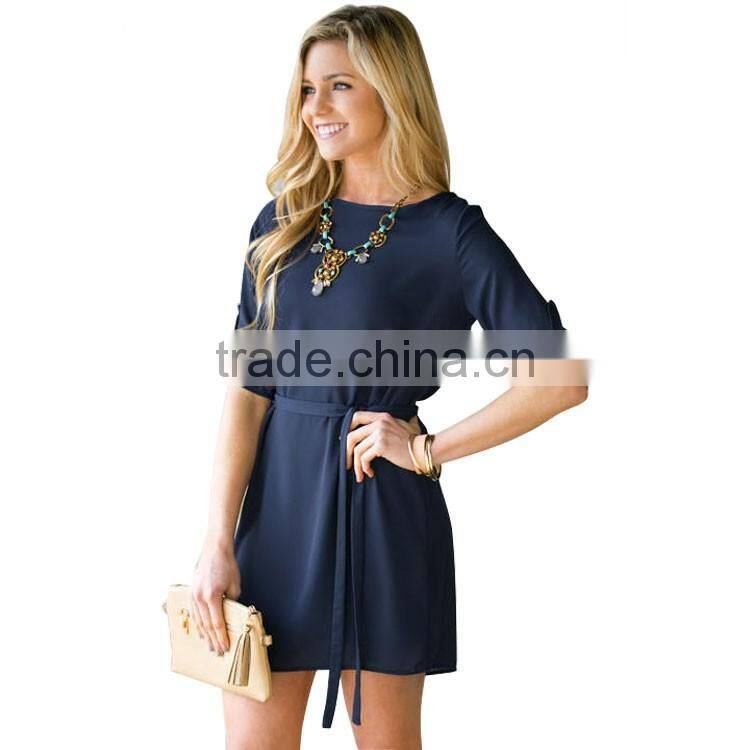 Women Clothes Fall Fashion 3/4 Sleeve Casual Party Clothes Slim Waist Ladies Dress For Wholesale 2017