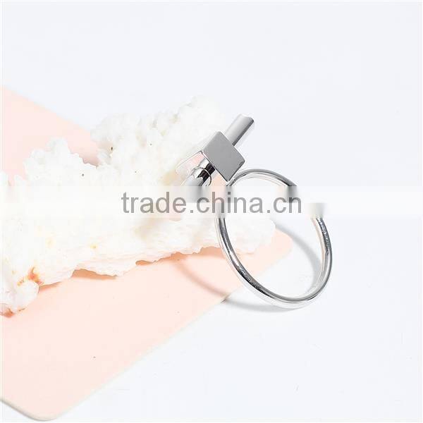 Copper Unadjustable Rings Silver Tone Cube