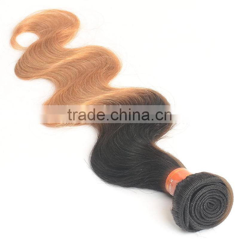 Wholease 1b/27 color sew in human hair weave ombre hair , Brazilian hair