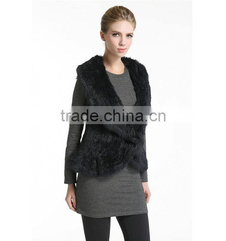 SJ347-01 Women Knitted Rabbit Fur Vest/Gilet/Waistcoat