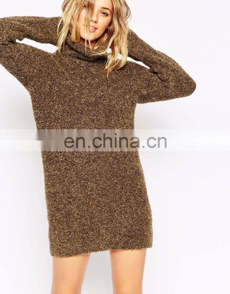 High neck lady winter wool sweater dress pullover design