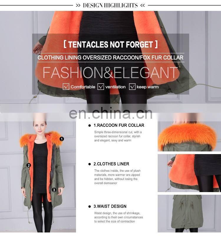 Korea style women hooded fur parka fur raccoon jacket with low price
