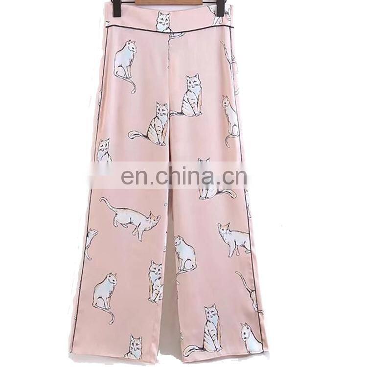 Custom Fashion Wide Leg Pants With Animal Printing Casual Trousers For Girls