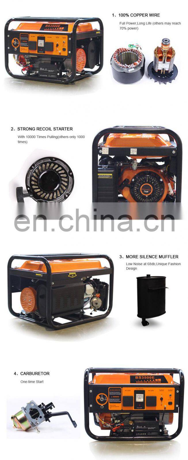 BS3500 BISON China Taizhou Home Use Standby 2800W Cooper Wire Recoil Start electric start generador electrico