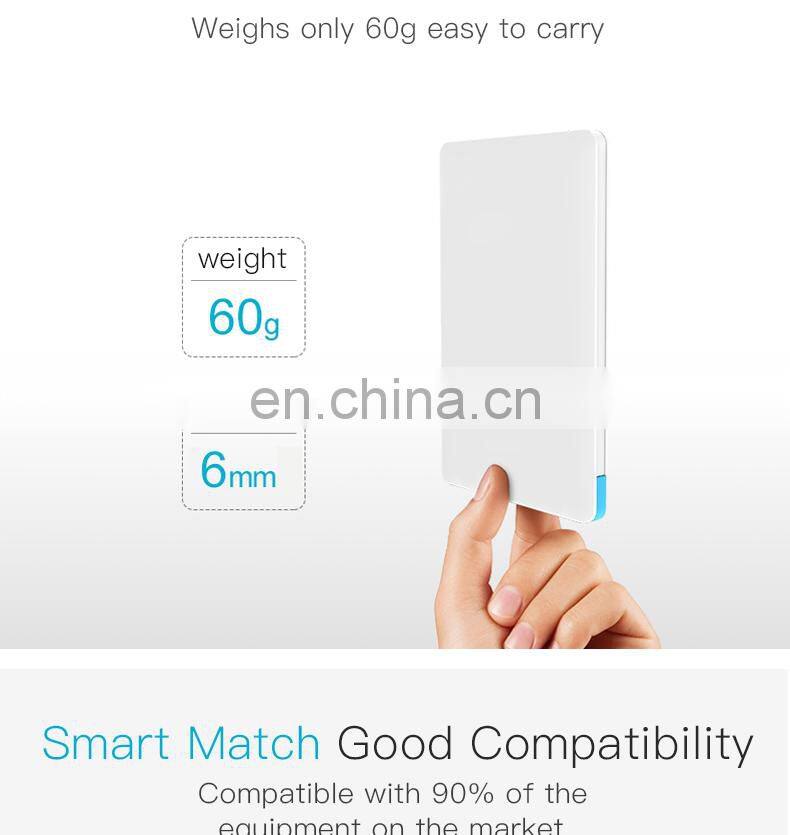 small size card power bank 2500mah portable phone charger wholesale mini power bank