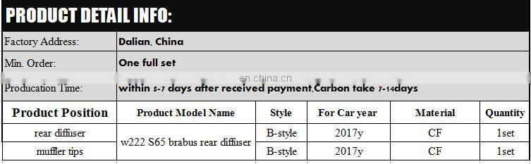 s class w222 rear diffuser exhasut tips muffler tips carbon finber diffuser for w222 to B style 2016 2017 MB auto parts for w222