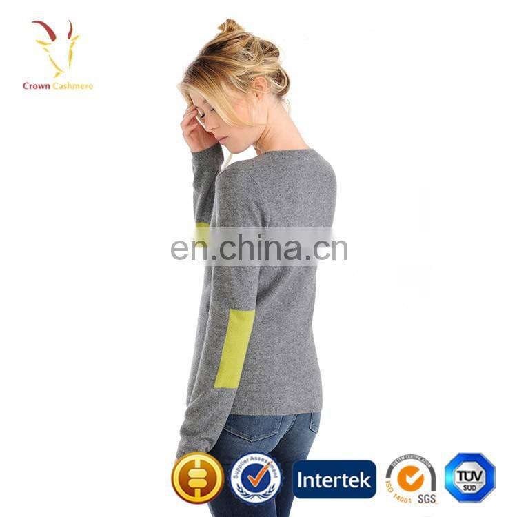 Cashmere V Neck Jumper Sweaters Women Elbow Patch Sweater Women