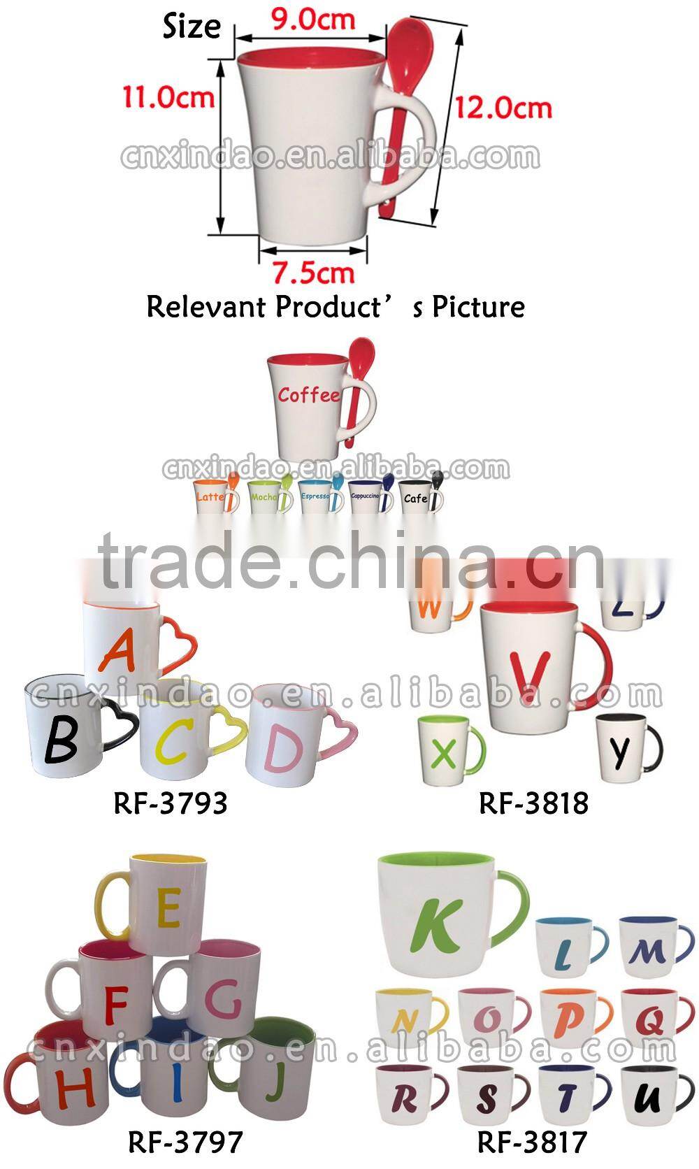 Hot Sale New Letter Print Not Expensive Ceramic Coffee Mugs with Spoon Made in Zibo