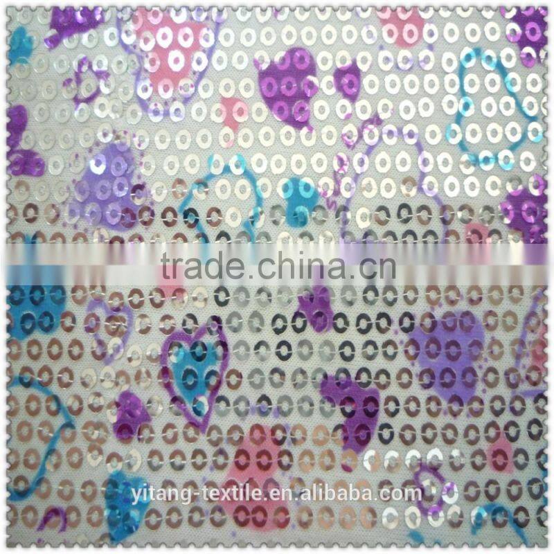 printed heart pattern sequin fabric