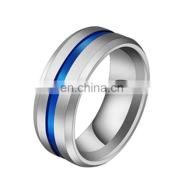 Fashion 8MM Men's Stainless Steel Rings Colorful Groove Beveled Edge Wedding Engagement Ring Men's Anniversary Jewelry