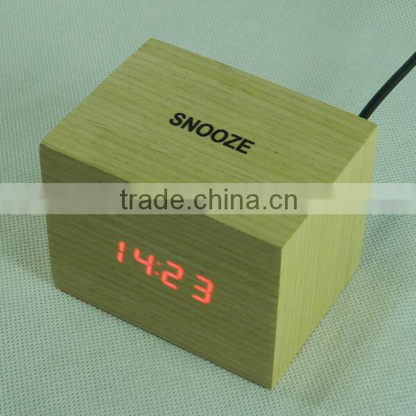 LED Digital Wooden Table Snooze Clock with Touch Function for Snooze