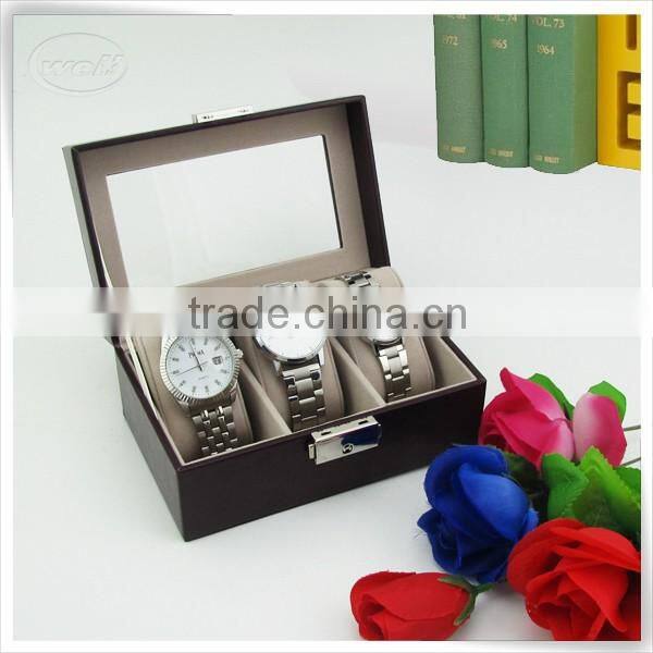 Luxury PU leather wrist watch case with cushion