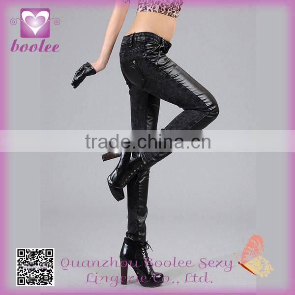 2014 Jeans Lether Trendy Sexy Black Leggings Sex Photo