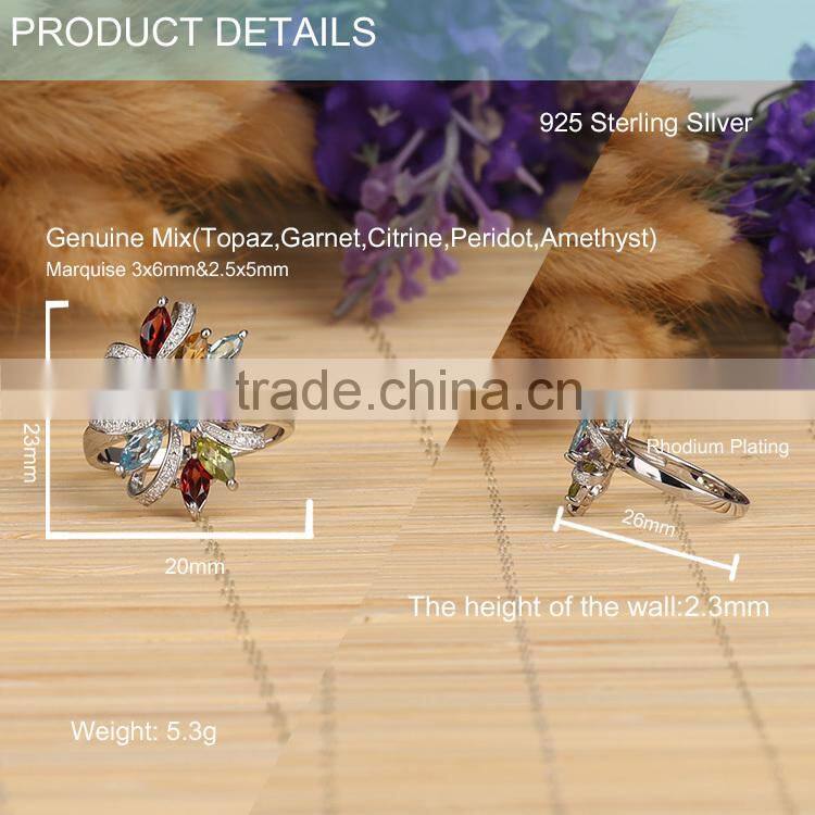 stock Classical 925 Sterling Silver Promotional Ring with mix natural stone