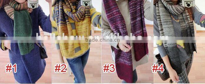 New Arrvial Winter Fashion Woman Long Striped Wool Knitted Scarf