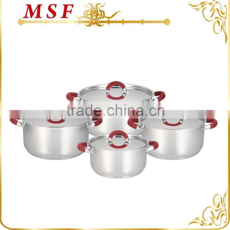 MSF-3997 8pcs Stainless steel cookware set casserole hot pots with heat resistant silicon handles
