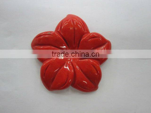 Synthetic Red Coral carved five-petal flower