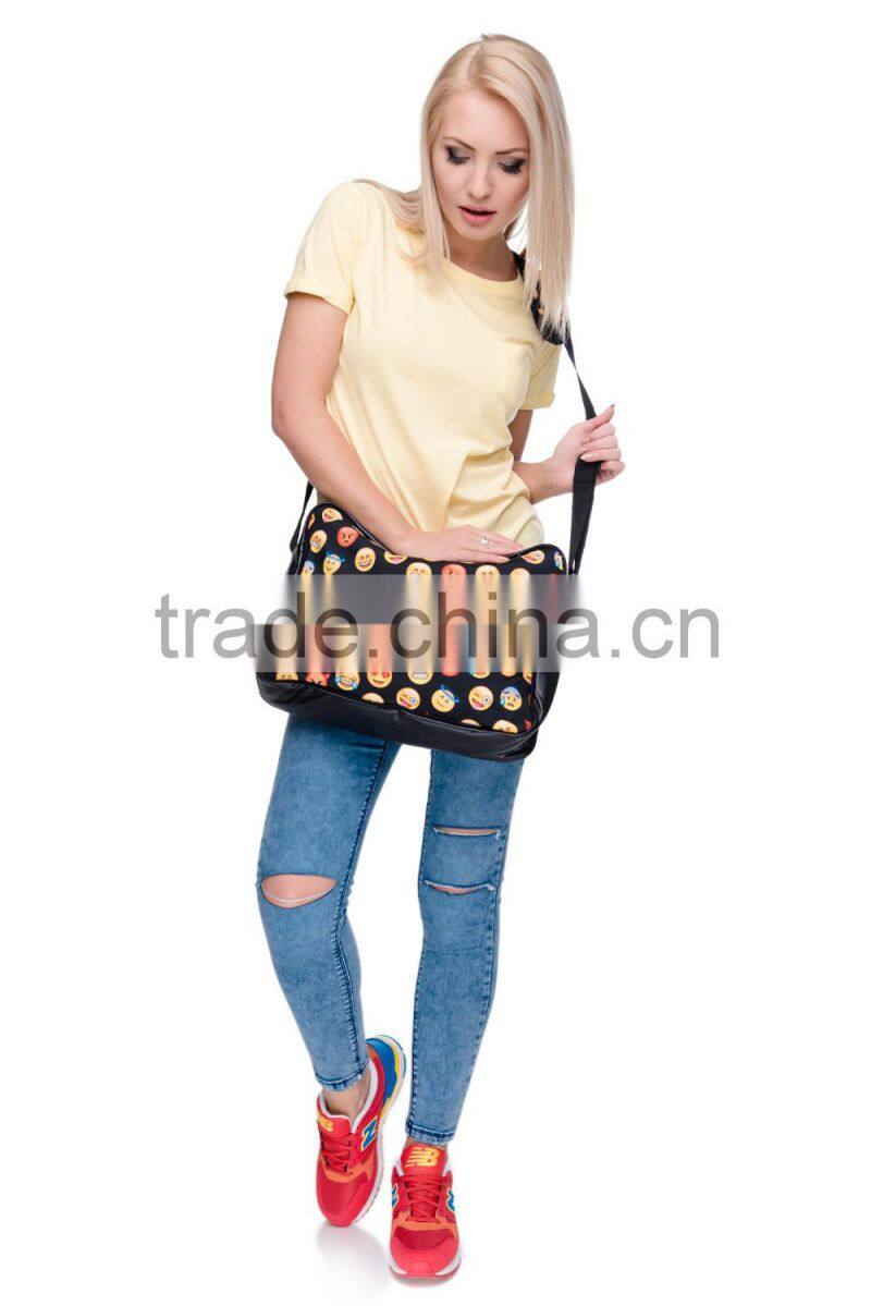 2016 hot fashion 3D emoji printing one side leather courier bags Shoulder bag message bags
