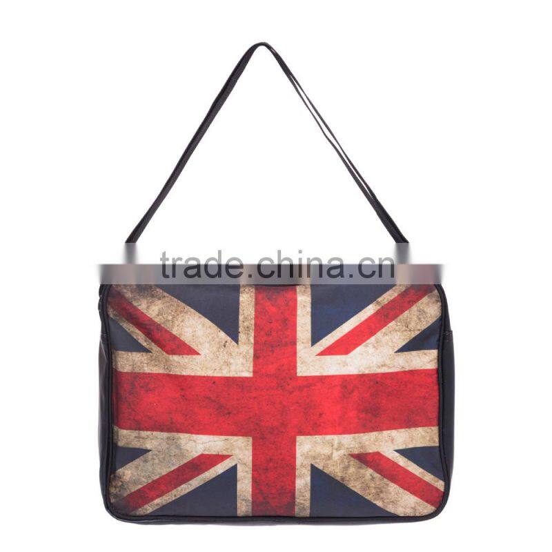 2016 hot fashion 3D retro Union Jack the Union Flag printing one side leather courier bags Shoulder bag message bags