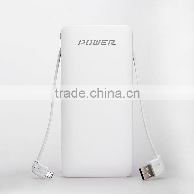 Top quality super thin polymer power bank with buit-in cable