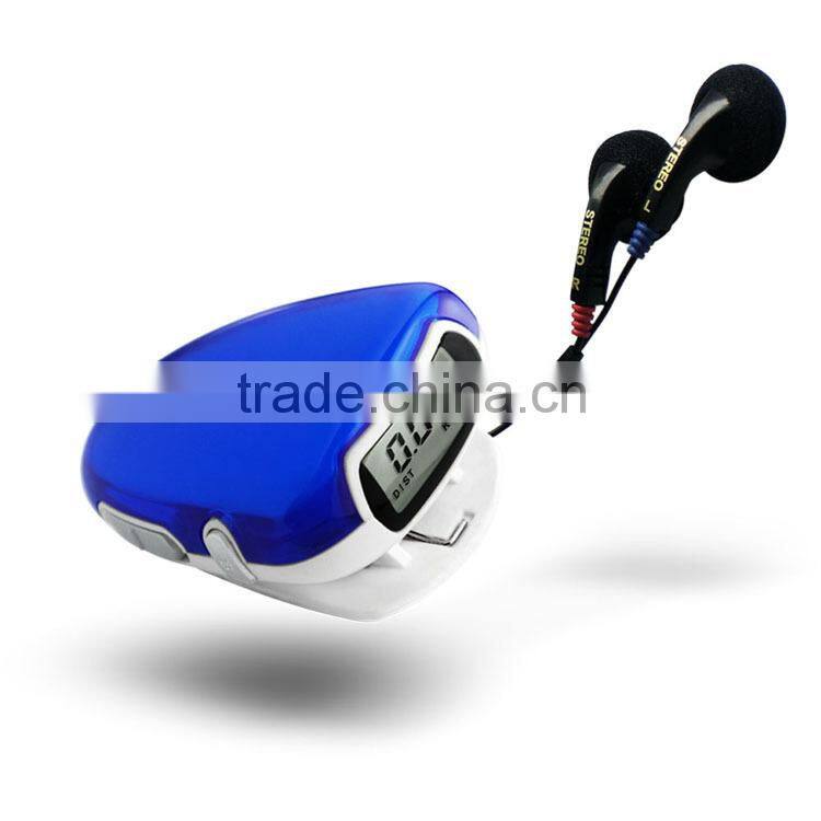 Multi-functional Pedometer Electric gift wholsales pedometer fm radio mp3 activity monitor walking pedo with headphones