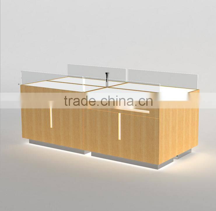 Wood Cell Phone Case Display Table Rack With Glass