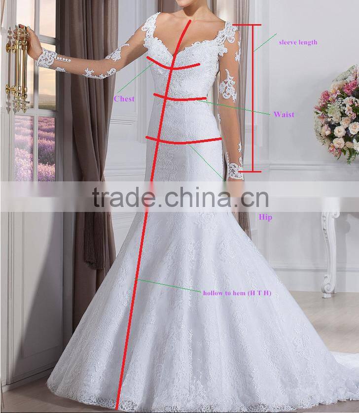 New french over lace sheath pattern long tail wedding dress with slim straps