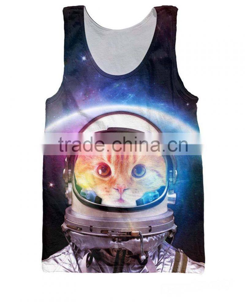 2016 Summer style Space Cat kitty Tank Top spaceman galaxy football Vest Sports Jersey tops