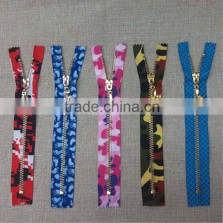3#,4#,5#,8#,10# printing design brass zipper, auto lock custom zipper,Metal zipper