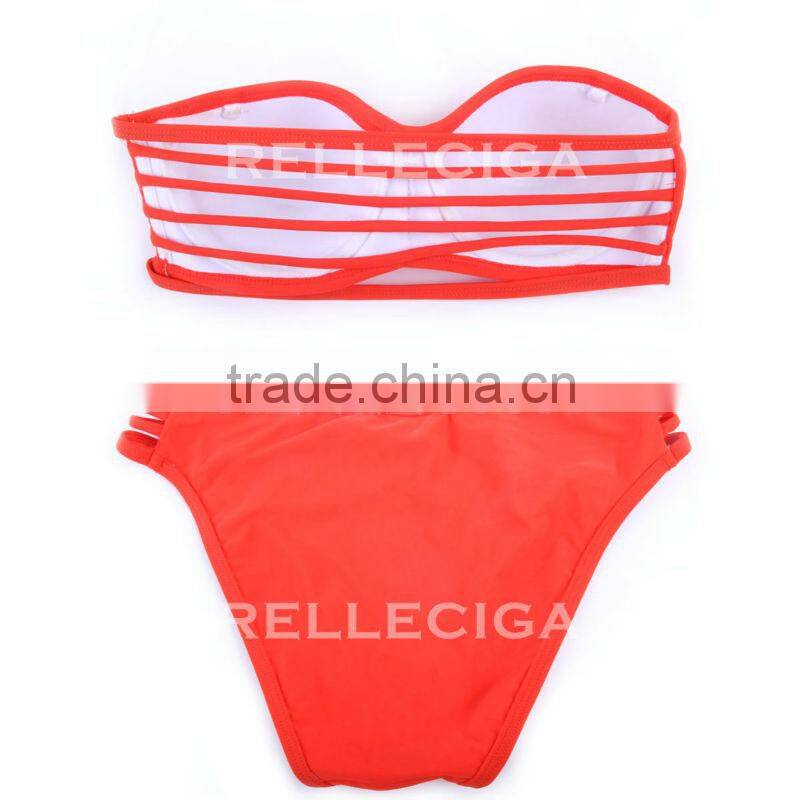 RELLECIGA Black Strappy Push-Up Bikini Swimwear Bandeau Top & Stretchy Cheeky Low Waist Bottom