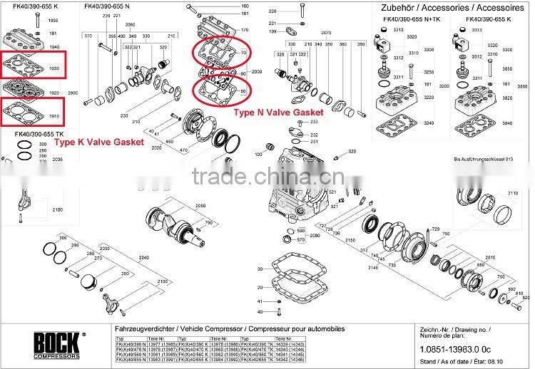 Bus air conditioner Bock fk40 Type N compressor Valve Upper & Lower Gasket (FK40-655N/560N)