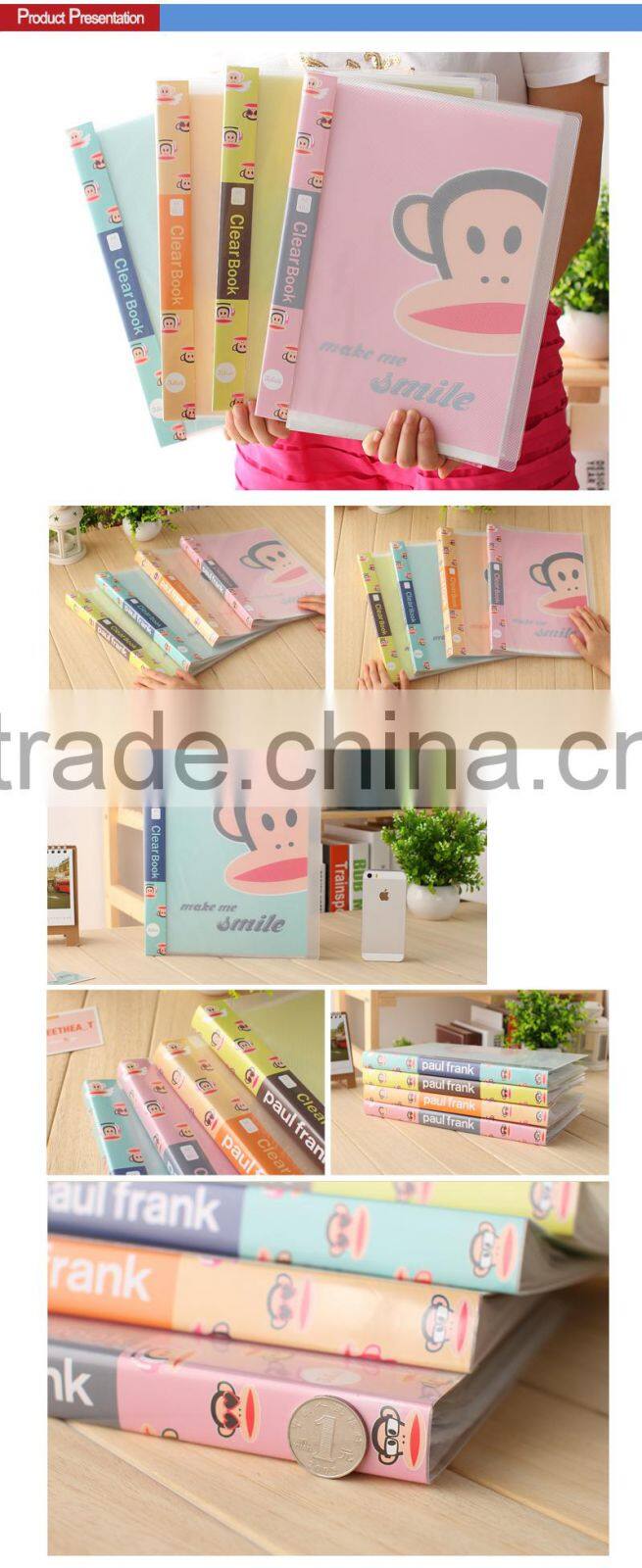 plastic snap file folder, MONKEY cute file folder, clear book sheet