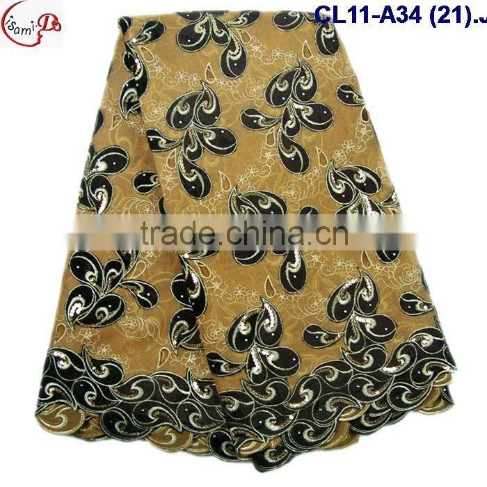CL11-A34 (17) New arrival and good quality Organza lace fabric with big suquins for dress and clothes